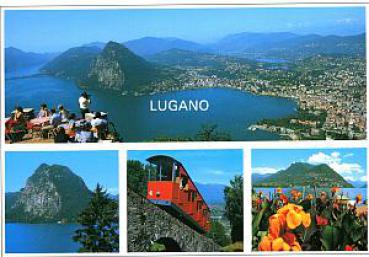 AK Lugano mit Bergbahn