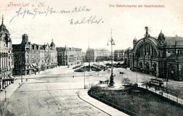 AK Frankfurt Main Bahnhofsplatz mit Hauptbahnhof und Straßenbahn