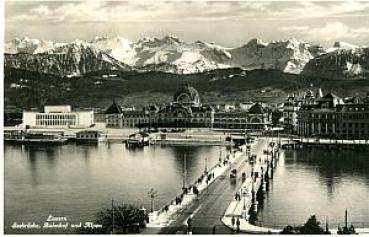 AK Luzern, Seebrücke und Bahnhof