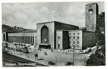 AK Stuttgart Hauptbahnhof mit Straßenbahn