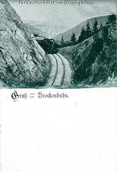 AK Gruß von der Brockenbahn, Felseinschnitt im Drängetal