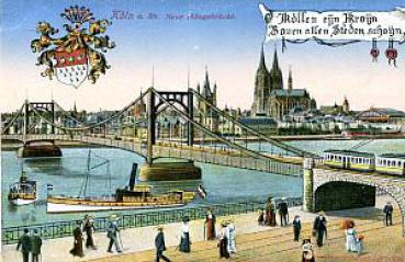 AK Köln Hängebrücke mit Straßenbahn