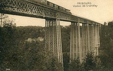 AK Fribourg Viadukt mit Zug