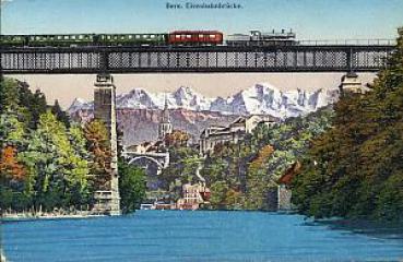 AK Bern Eisenbahnbrücke mit Zug