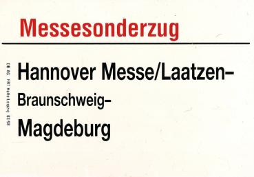 Zuglaufschild Messesonderzug Hannover – Magdeburg