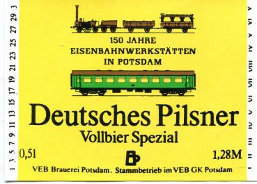 Flaschenetikett Deutsches Pilsner 150 Jahre Eisenbahn Werkstätten in Potsdam