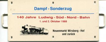 Miniatur Zuglaufschild 140 Jahre Ludwig – Süd – Nord – Bahn 1988