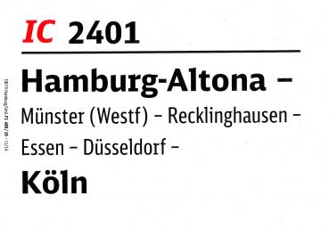 Zuglaufschild IC 2401 Hamburg-Altona – Köln