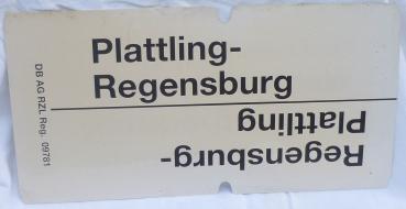 Zuglaufschild Plattling – Regensburg / Rückseite Nürnberg – Weiden