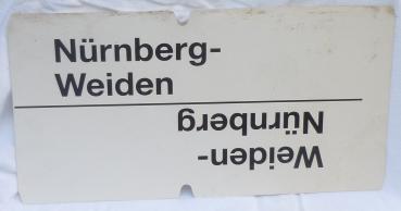 Zuglaufschild Plattling – Regensburg / Rückseite Nürnberg – Weiden