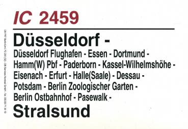 Zuglaufschild IC 2459 Düsseldorf – Potsdam – Berlin – Stralsund