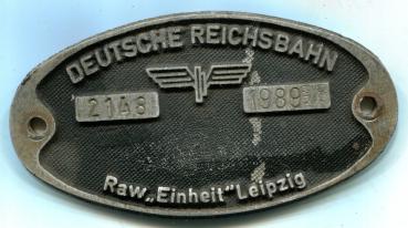 Fabrikschild RAW Einheit Leipzig Fabriknummer 2149 von 1989