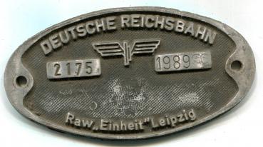 Fabrikschild RAW Einheit Leipzig Fabriknummer 2175 von 1989