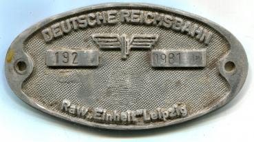 Fabrikschild RAW Einheit Leipzig Fabriknummer 192 von 1981