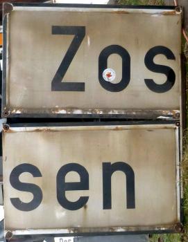 Bahnhofschild Zossen Emaille gefalzt 2-teilig