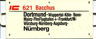 Miniatur Zuglaufschild IC 621 Bacchus Dortmund – Nürnberg