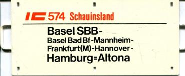 Miniatur Zuglaufschild IC 574 Schauinsland Basel SBB – Hamburg Altona