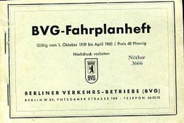 BVG Fahrplanheft 1959 / 1960