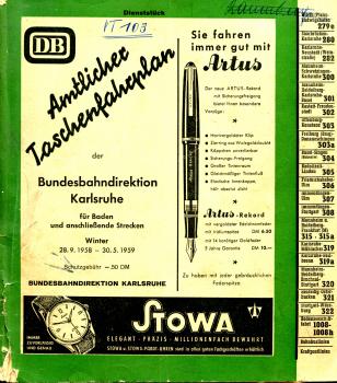 Amtlicher Taschenfahrplan BD Karlsruhe 1958 / 1959