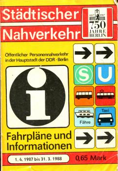 Fahrplan Städtischer Nahverkehr Hauptstadt der DDR Berlin 1987/ 1988