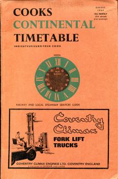 Thomas Cook Continental Timetable August 1969