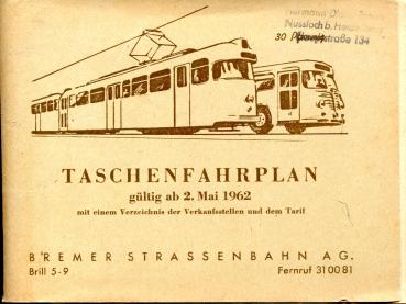 Taschenfahrplan Bremer Stressenbahn AG 1962