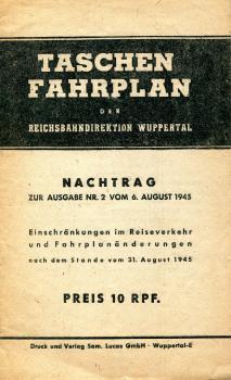 Nachtrag Taschenfahrplan RBD Wuppertal August 1945