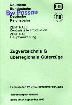 Zugverzeichnis G überregionale Güterzüge 1992 / 1993 DB / DR