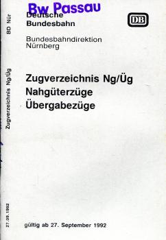 Zugverzeichnis BD Nürnberg 1992 Nahgüterzüge, Übergabezüge