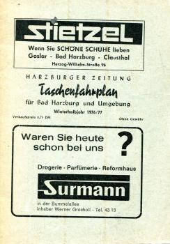 Taschenfahrplan Bad Harzburg und Umgebung 1976 / 1977