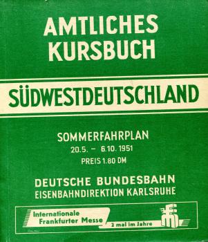 Amtliches Kursbuch Südwestdeutschland 1951 ED Karlsruhe