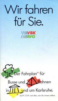 Taschenfahrplan VBK AVG Karlsruhe 1991 / 1992