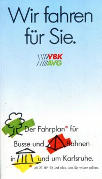 Taschenfahrplan VBK AVG Karlsruhe 1992