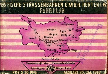 Fahrplan Vestische Straßenbahn in Herten 1957