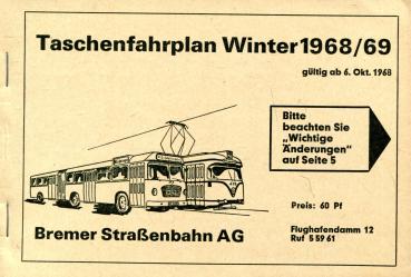 Taschenfahrplan Bremer Straßenbahn 1968 / 1969