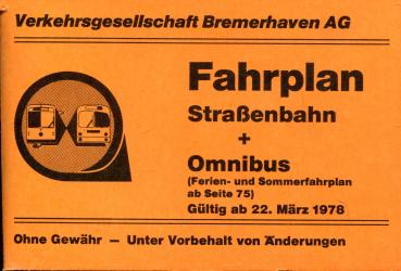 Fahrplan Verkehrsgesellschaft Bremerhaven 1978