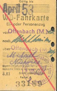 WD Fahrkarte Offenbach Mühlheim (M)