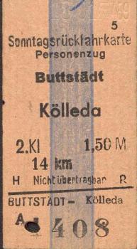 Sonntagsrückfahrkarte Buttstädt Kölleda 1969