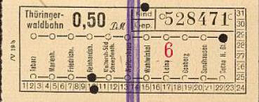 Fahrschein Thüringerwaldbahn 0,50 DM