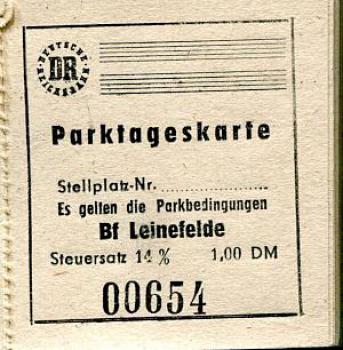 DR Parktageskarte Bahnhof Leinefelde