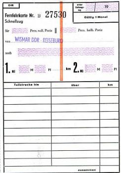 DR Fernfahrkarte Schnellzug Reisebüro Wismar DDR