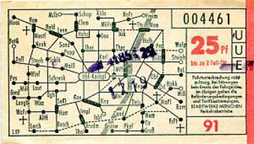 Fahrschein Straßenbahn München 25 Pf