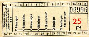 Fahrschein WEG Gönningen - Reutlingen 25 Pf