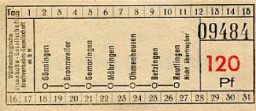 Fahrschein WEG Gönningen - Reutlingen 120 Pf