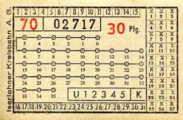 Fahrschein Iserlohner Kreisbahn 30 Pfg