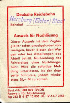 Ausweis für Nachlösung, Herzberg Elster Stadt