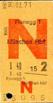 Fahrkarte Planegg - München Hbf &#34N&#34