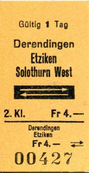 Fahrkarte Derendingen Etziken Solothurn West