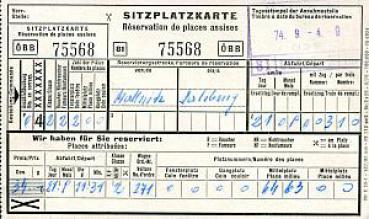 ÖBB Platzkarte Mallnitz - Salzburg 1974