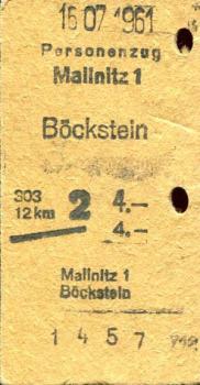 Fahrkarte Mallnitz - Böckstein 1961